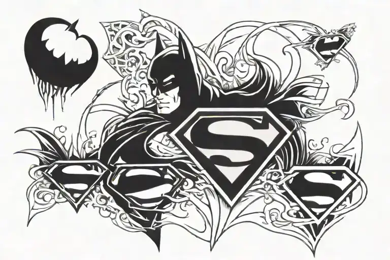Superman logo and Batman logo, Green lanter logo and flash logo tattoo design idea
