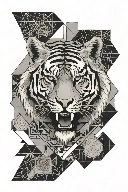 helm of awe in a minimalistic and geometric design with a tigers head tattoo design idea