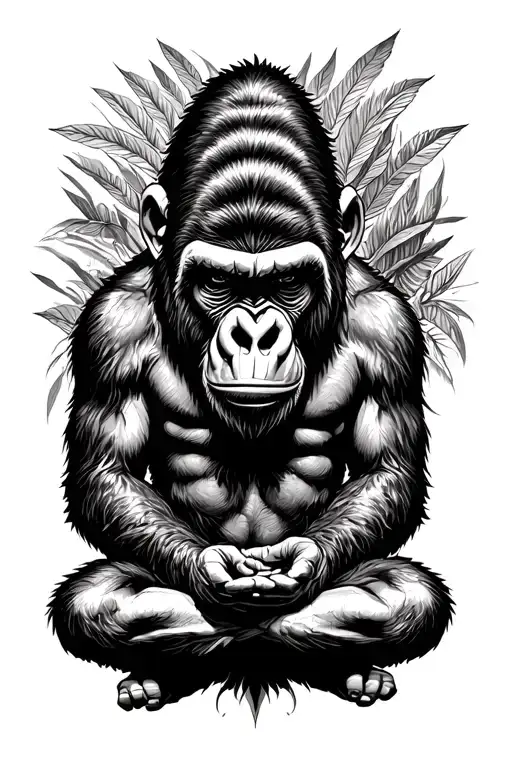 gorilla warrior meditating tattoo design idea