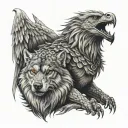 Wolf dragon eagle sitting tattoo design idea