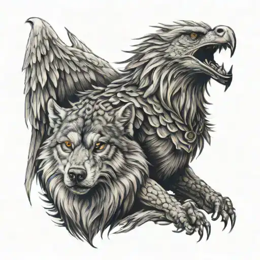 Wolf dragon eagle sitting tattoo design idea