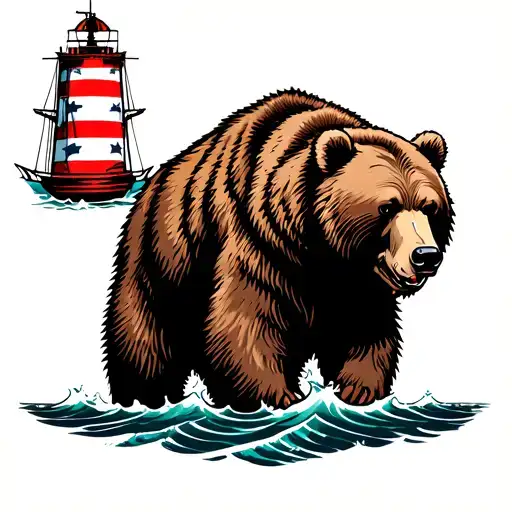 United States Coast Guard buoy tendor with a Kodiak bear in the bearing sea being fucking nautical tattoo design idea