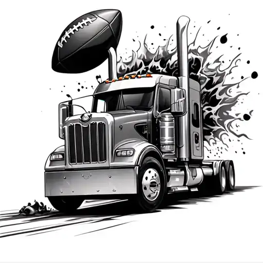 18 wheeler with 22 on the grill breaking through a football  tattoo design idea