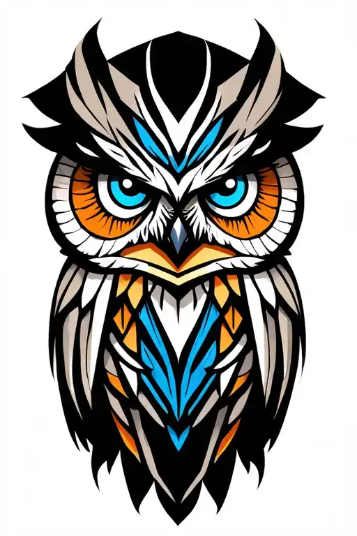 owl with blue eyes tattoo design idea