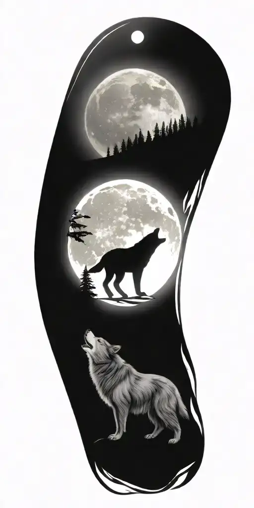 nature, bear, wolf howling at the moon tattoo design idea