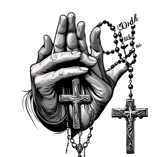 God First with praying hands with rosary tattoo design idea