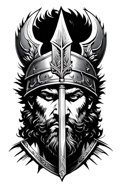 king Leonidas face with spear 300 sparta warrior tattoo design idea