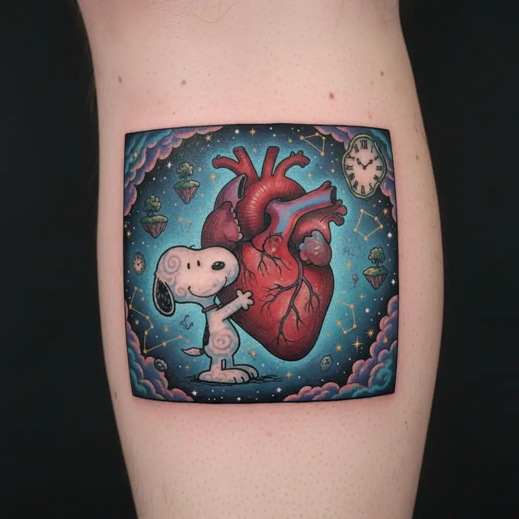 snoopy holding heart tattoo design idea