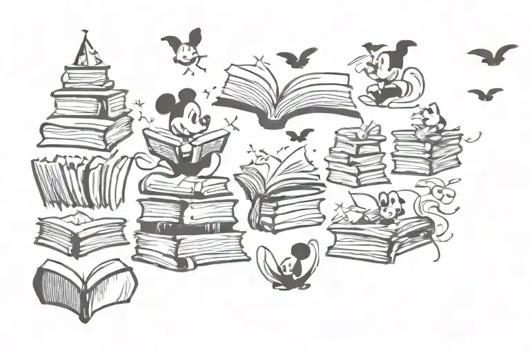 Disney and Books Surrounded By tattoo design idea