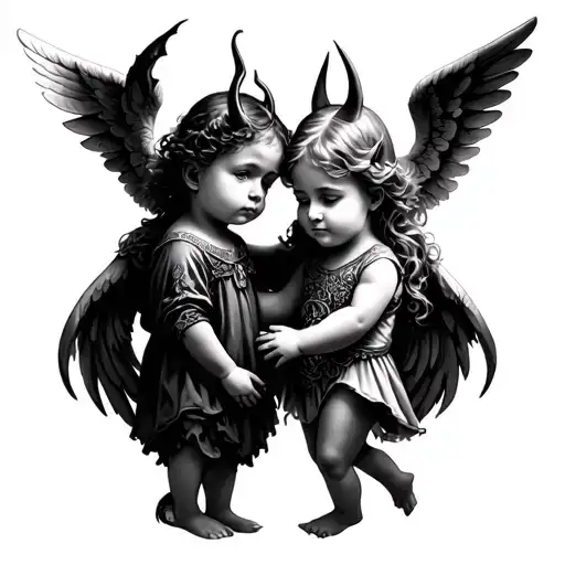 child angel and child devil spirit tattoo tattoo design idea