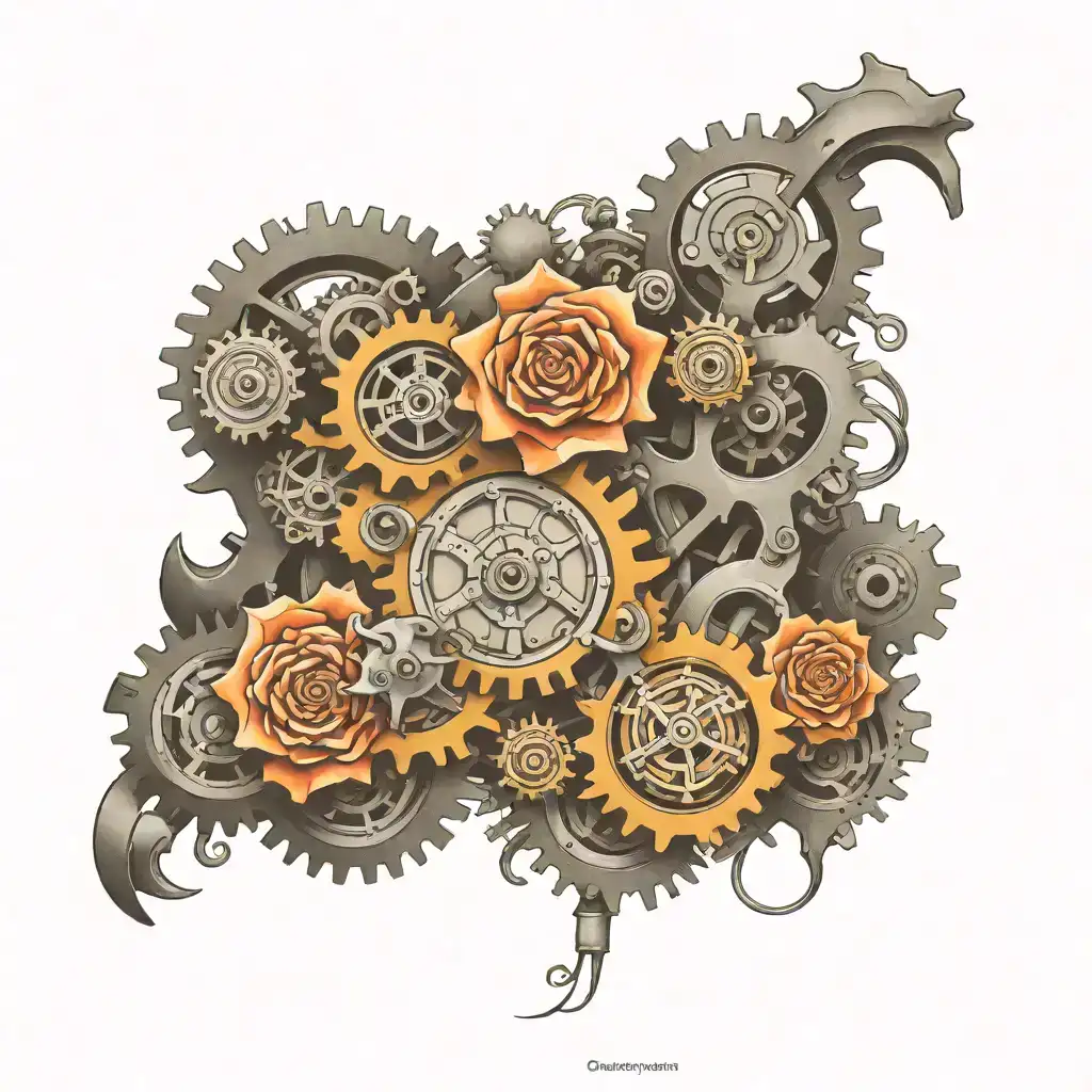 Mechanical gears fused with human anatomy tattoo tattoo design idea