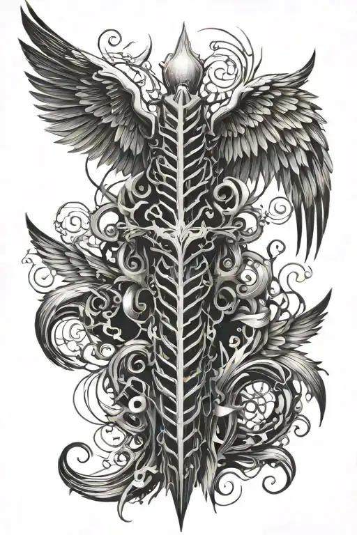 cybersigilism spine with wings full back piece featuring tattoo design idea