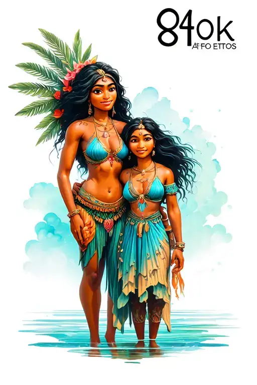 Moana and her grandmother and granddaughter tattoo design idea
