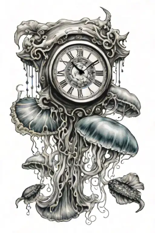 jellyfish and dissolving clock tattoo design idea