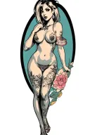 anime pinup girl nude woman posing tattoo design idea