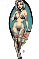 anime pinup girl nude woman posing tattoo design idea
