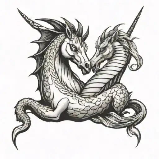 dragon unicorn best friends tattoo design idea