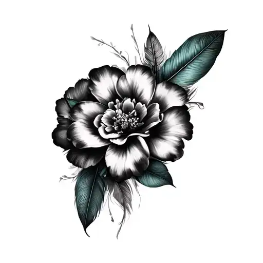 carnation, plumeria floral feather crown tattoo design idea