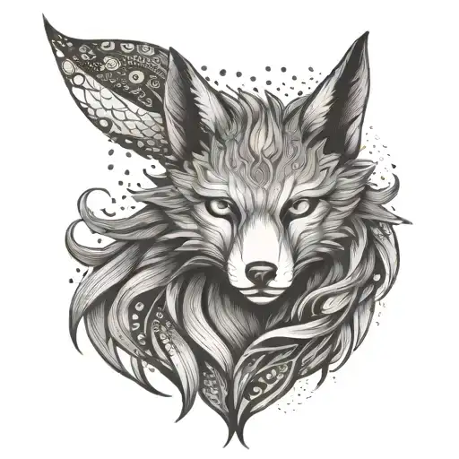 Design a dotwork pattern inspired by the 9 tailed fox spirit tattoo design idea