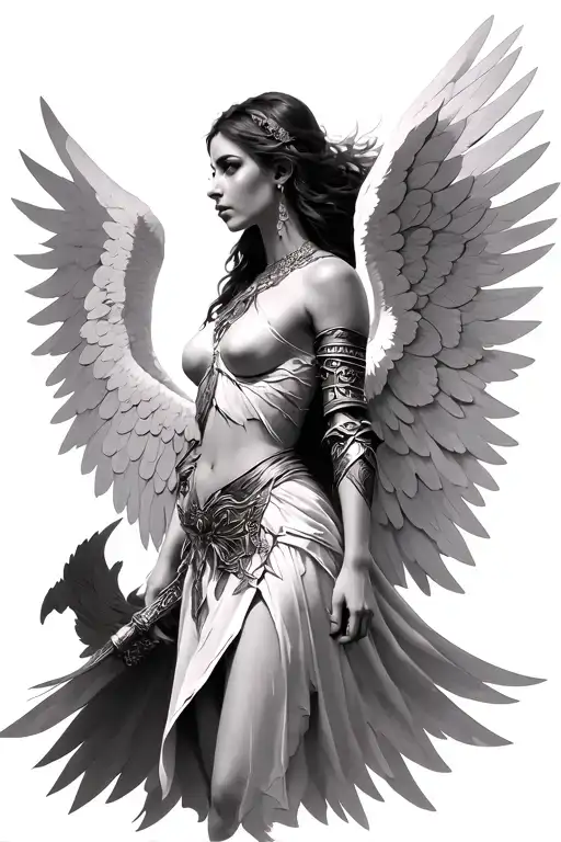 angel wing female warrior tattoo design idea