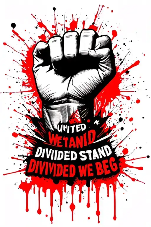 "United We Stand divided we beg" "United We Stand divided we beg" solidarity fist raised tattoo design idea