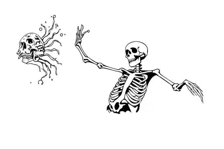 a skeleton in an underwater graveyard tattoo design idea