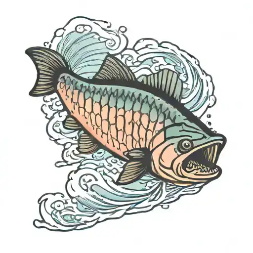 salmon Fish jumping tattoo design idea