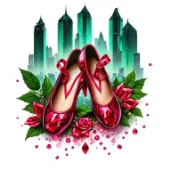 two ruby ballet slippers with emerald city in the background tattoo design idea