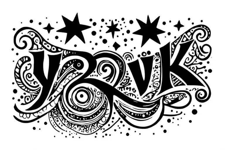 Tramp stamp with stars, dots, and swirls. y2k minimalist style tattoo design idea