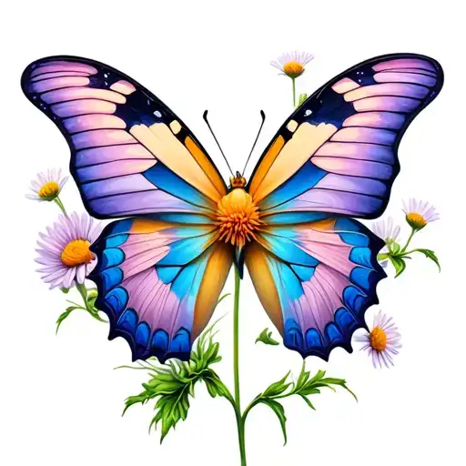 aster flower made butterfly tattoo design idea