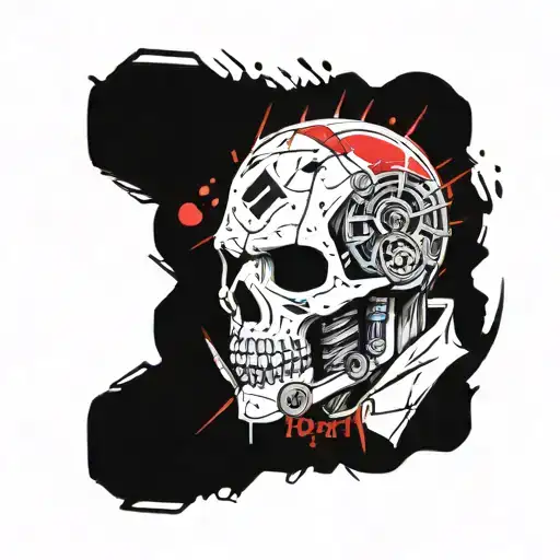 A colorful and dynamic tattoo featuring a fusion of Trash Polka, gaming motifs, and iconic imagery from darkest dungeon tattoo design idea