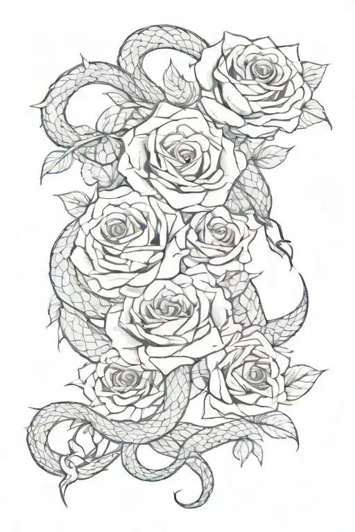snakes and roses tattoo design idea
