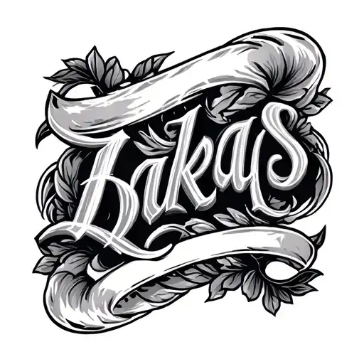 Lukas , Baelo combined on forearm negative script font tattoo design idea