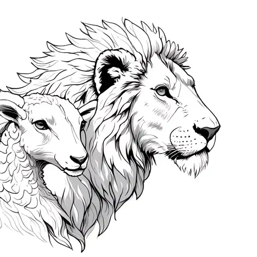 lion and lamb from one neck emerging tattoo design idea