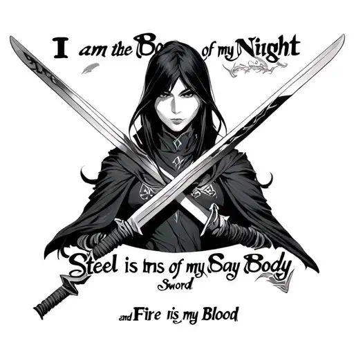 Archer Fate Stay Night anime with "I am the Bone of my Sword Steel is my Body and Fire is my Blood" tattoo design idea