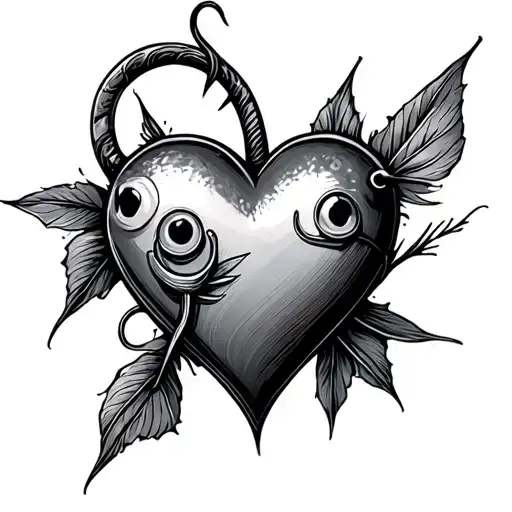 fishing hook heart made tattoo design idea