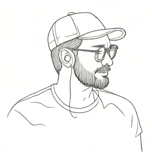 A man with cap and glasses with short beard listening to music as therapy tattoo design idea