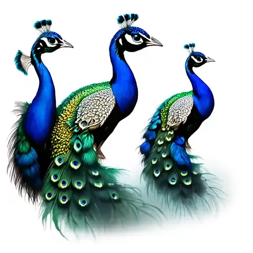 3 peacocks with 21 total feathers tattoo design idea