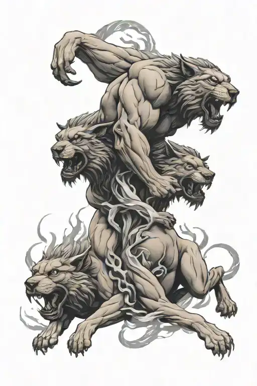 Zeus an Cerberus with lightning strikes on the full arm tattoo design idea