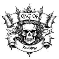 "king of kings" words on a banner with a skull tattoo design idea