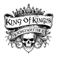 "king of kings" words on a banner with a skull tattoo design idea