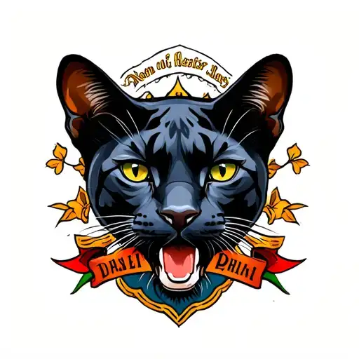 American Traditional panther, but make the panther a black house cat tattoo design idea