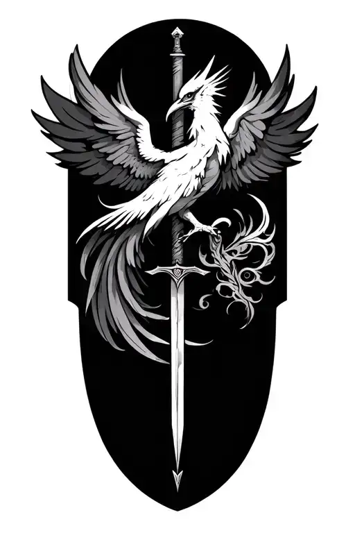 sword and a phoenix with discipline symbolism  tattoo design idea