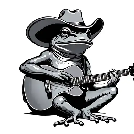 frog playing guitar in cowboy hat sitting tattoo design idea