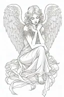 crying angel with broken wings sitting tattoo design idea