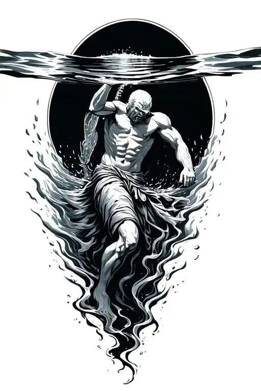 drowning warrior reaching for the surface of the water tattoo design idea