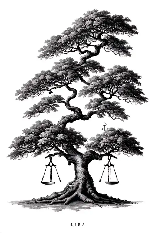 Genealogical tree with Libra and Leo, from which branches go to Taurus and another Leo tattoo design idea