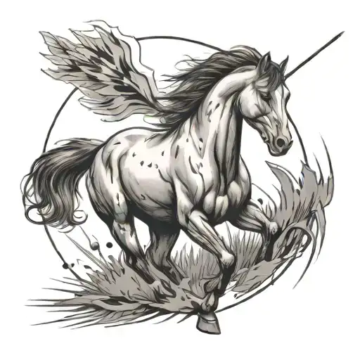 Wild horse running in field with crossed arrows behind it  tattoo design idea