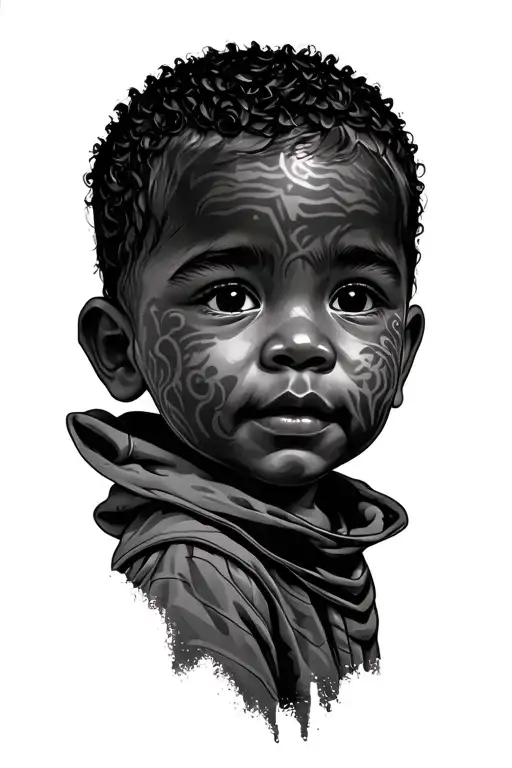 outline of children with shad tattoo design idea