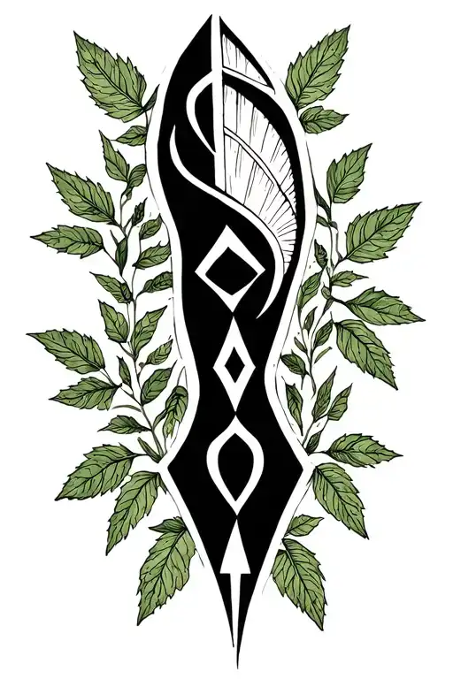 amazigh symbol spine tatto with mint leaves around the symbols tattoo design idea